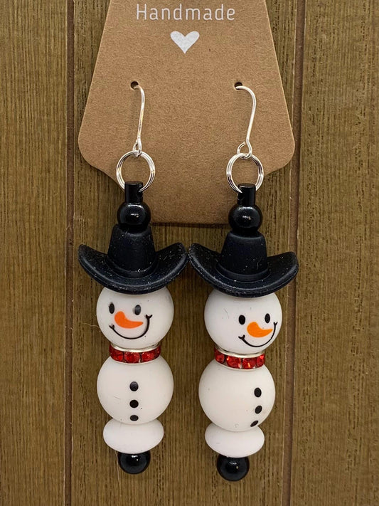 Snowman Earrings with rhinestone scarf