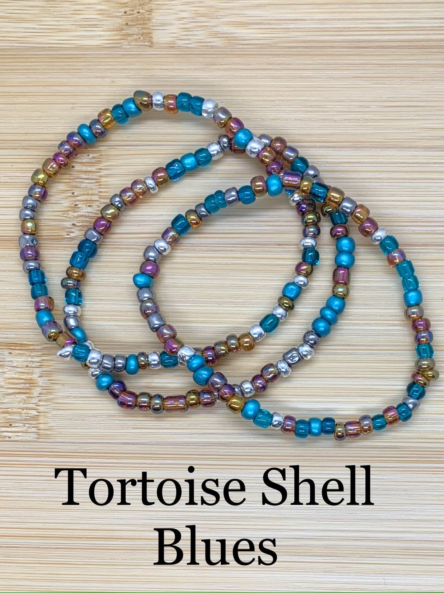 Tortoise Shell Blues Seed Bead Bracelet