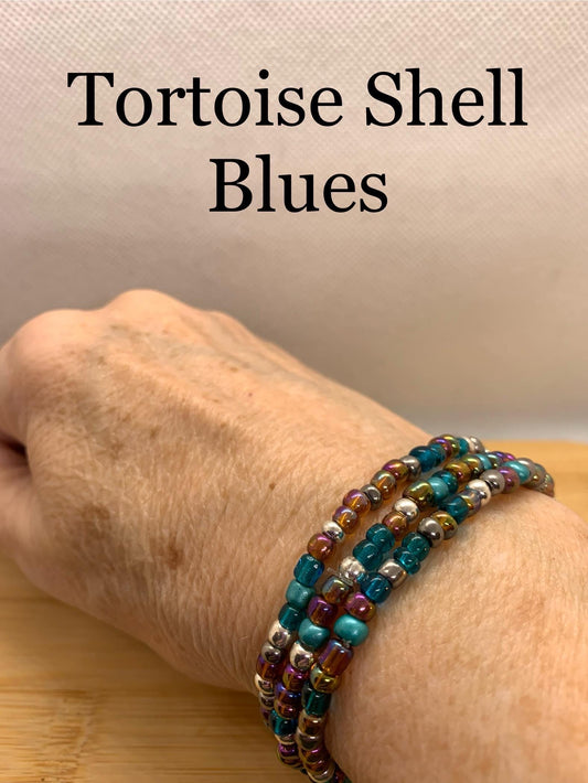 Tortoise Shell Blues Seed Bead Bracelet