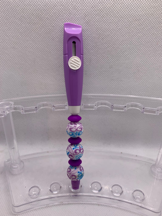 Purple Beaded Box Cutter w/teal & purple swirl beads