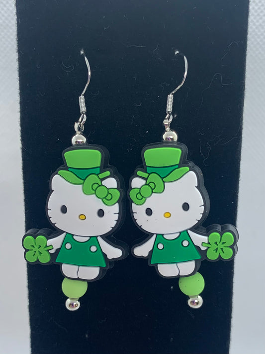 Hello Kitty Irish Earrings (green ball)