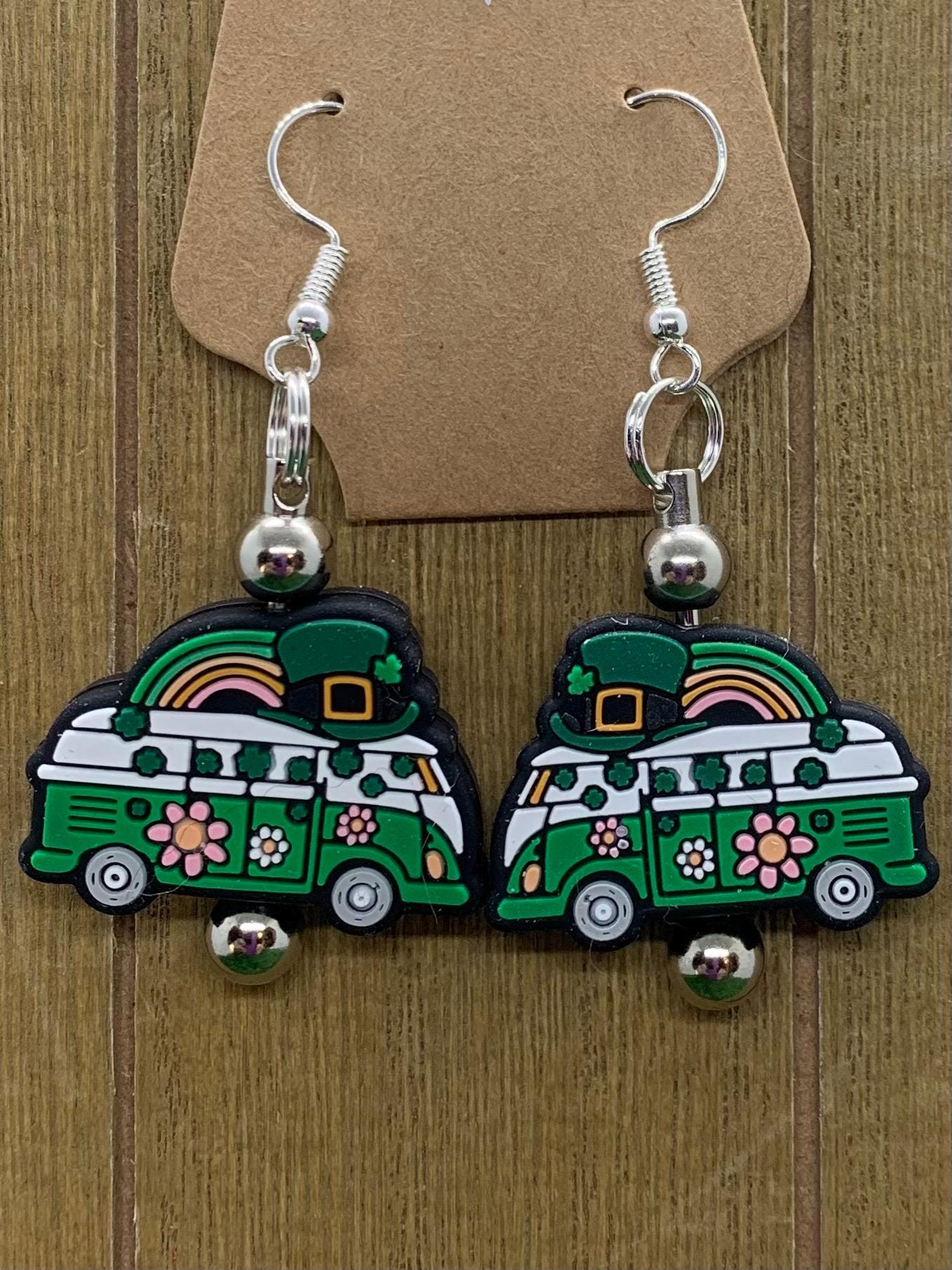 Retro Bus St Patrick’s Day Earrings