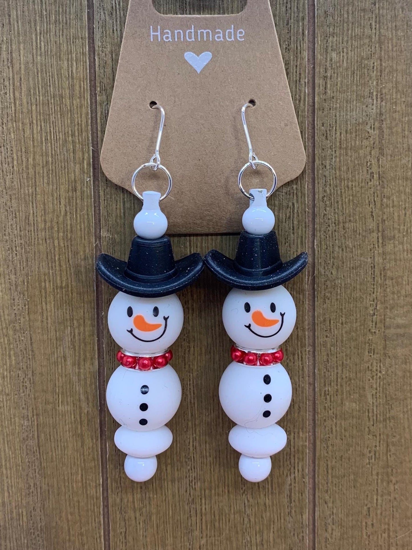 Snowman Earrings with red pearl scarf